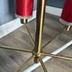 Kaiser Leuchten six-arm brass chandelier, red shades, crystal glass