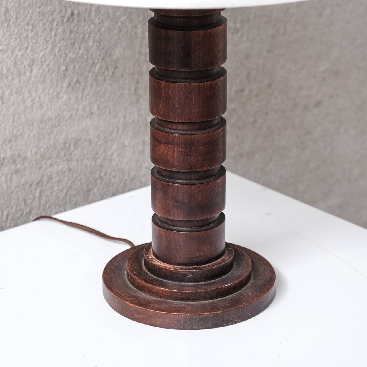 Turned oak art deco french table lamp