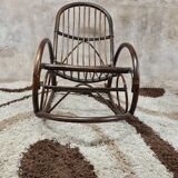 Rocking-chair en bambou rotin 1970 vintage