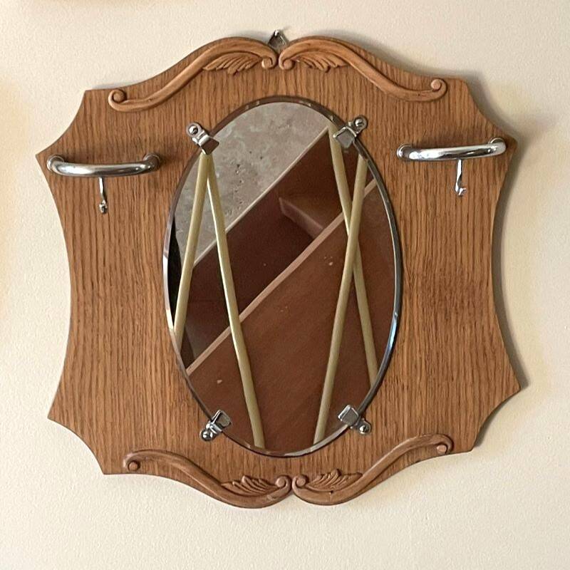 Vintage mirror/coat rack, 2 hooks