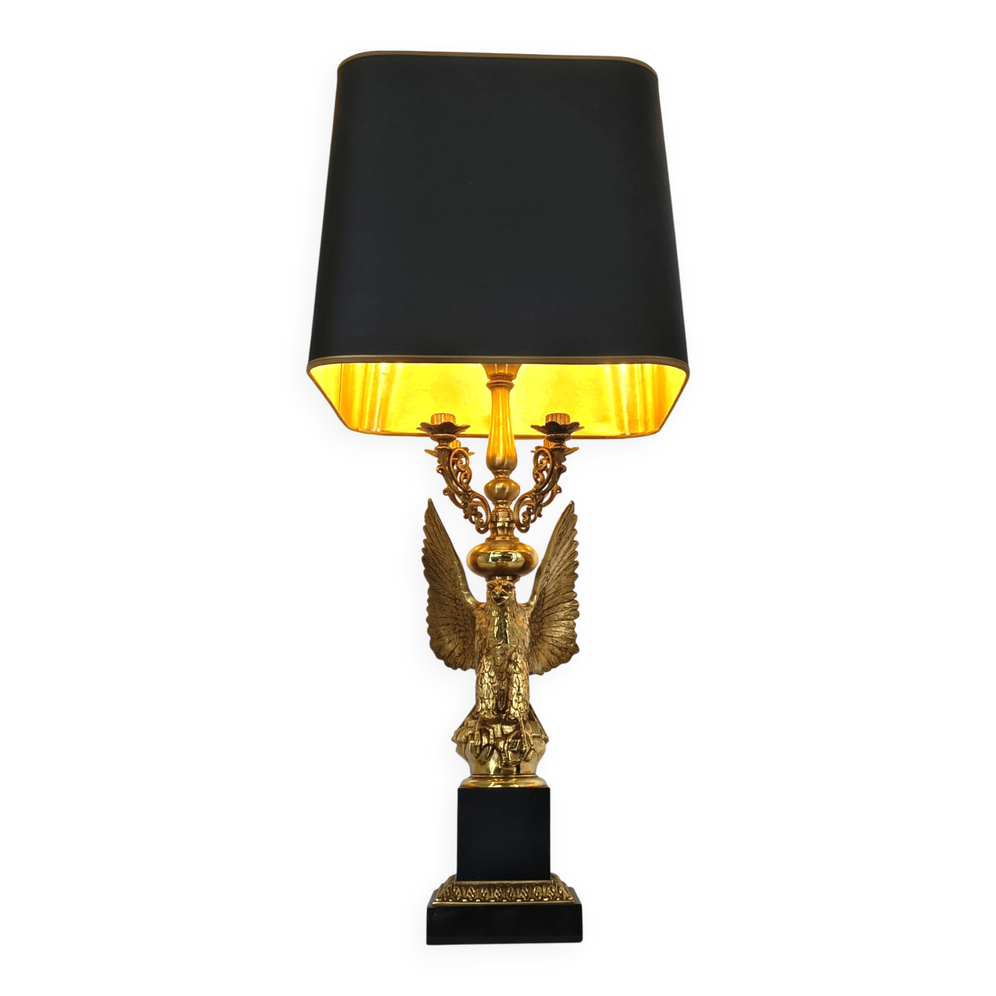 Empire style brass eagle table lamp by Lusterie Deknudt, 1970s
