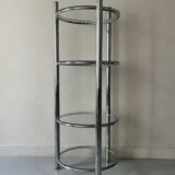 Round tubular bookcase in chrome and glass, 1970 design