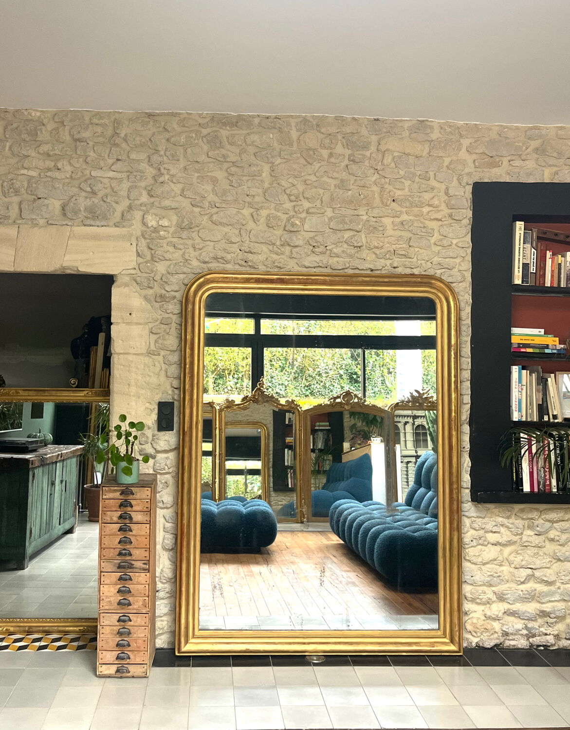 Antique Louis-Philippe mirror 200/150cm gold leaf and mercury glass