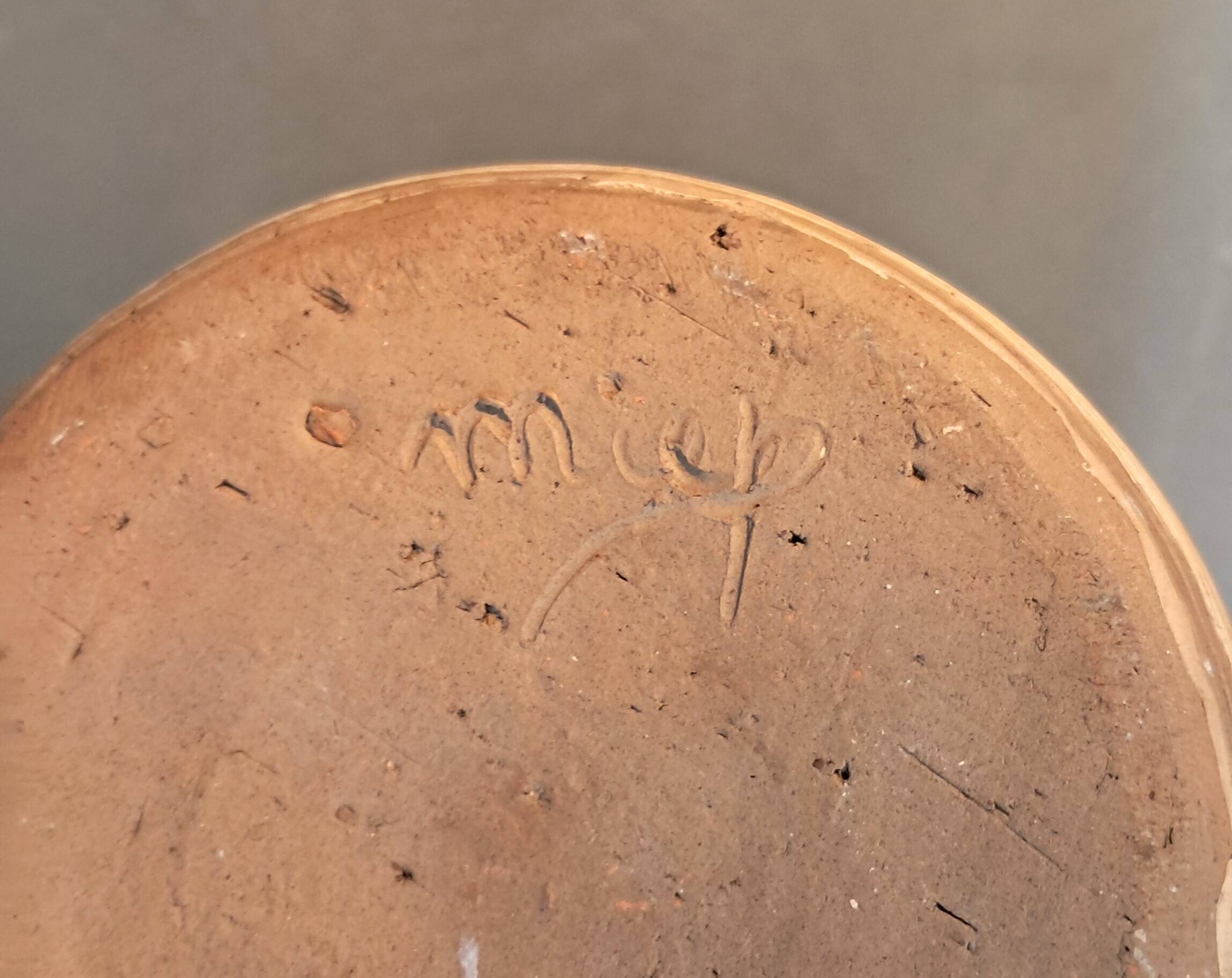 Painted terracotta scroll vase, La Borne circa 1960 by Anne-Marie Sybsema de Bay.