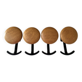 Vintage Set of 4 Wooden & Metal Coat Hooks | Wall-Mounted Hooks