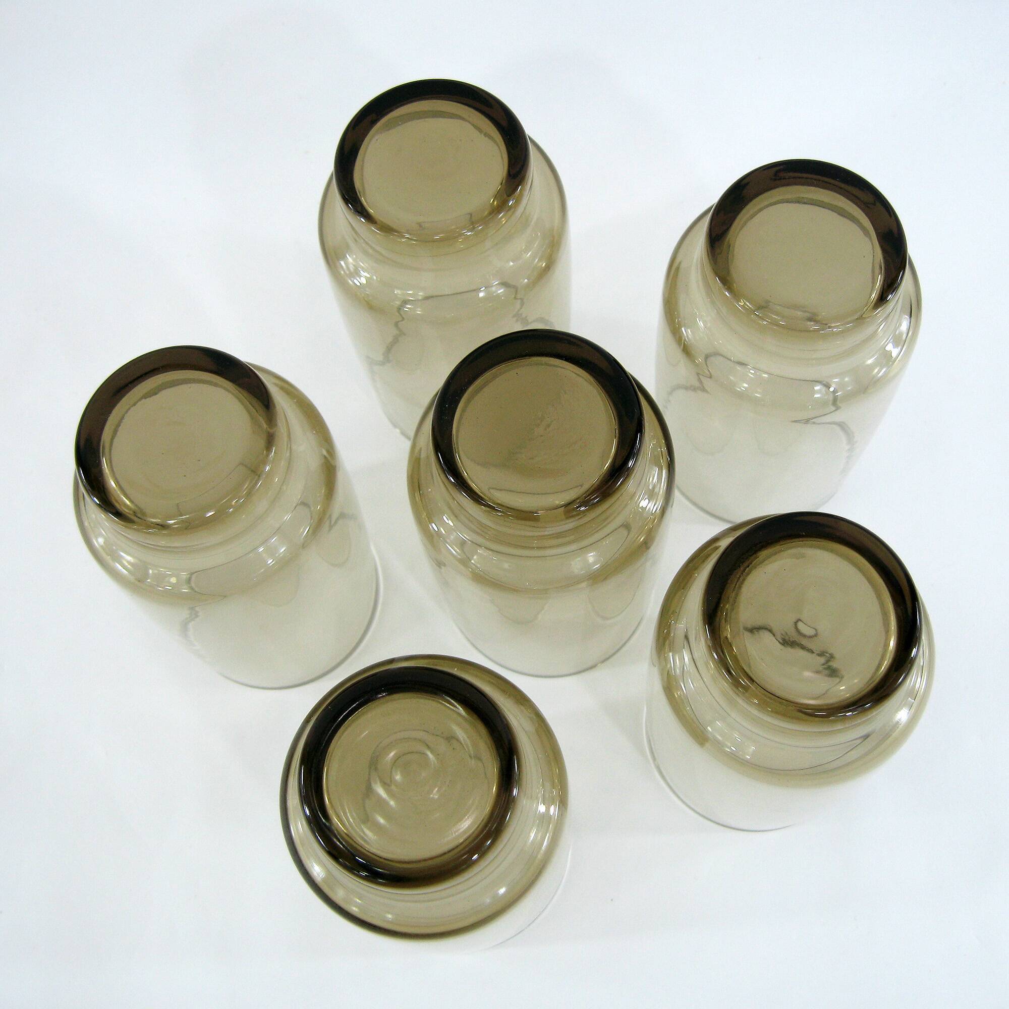 6 smoked brown glasses - Tivoli Luminarc Arcoroc France - vintage 70s