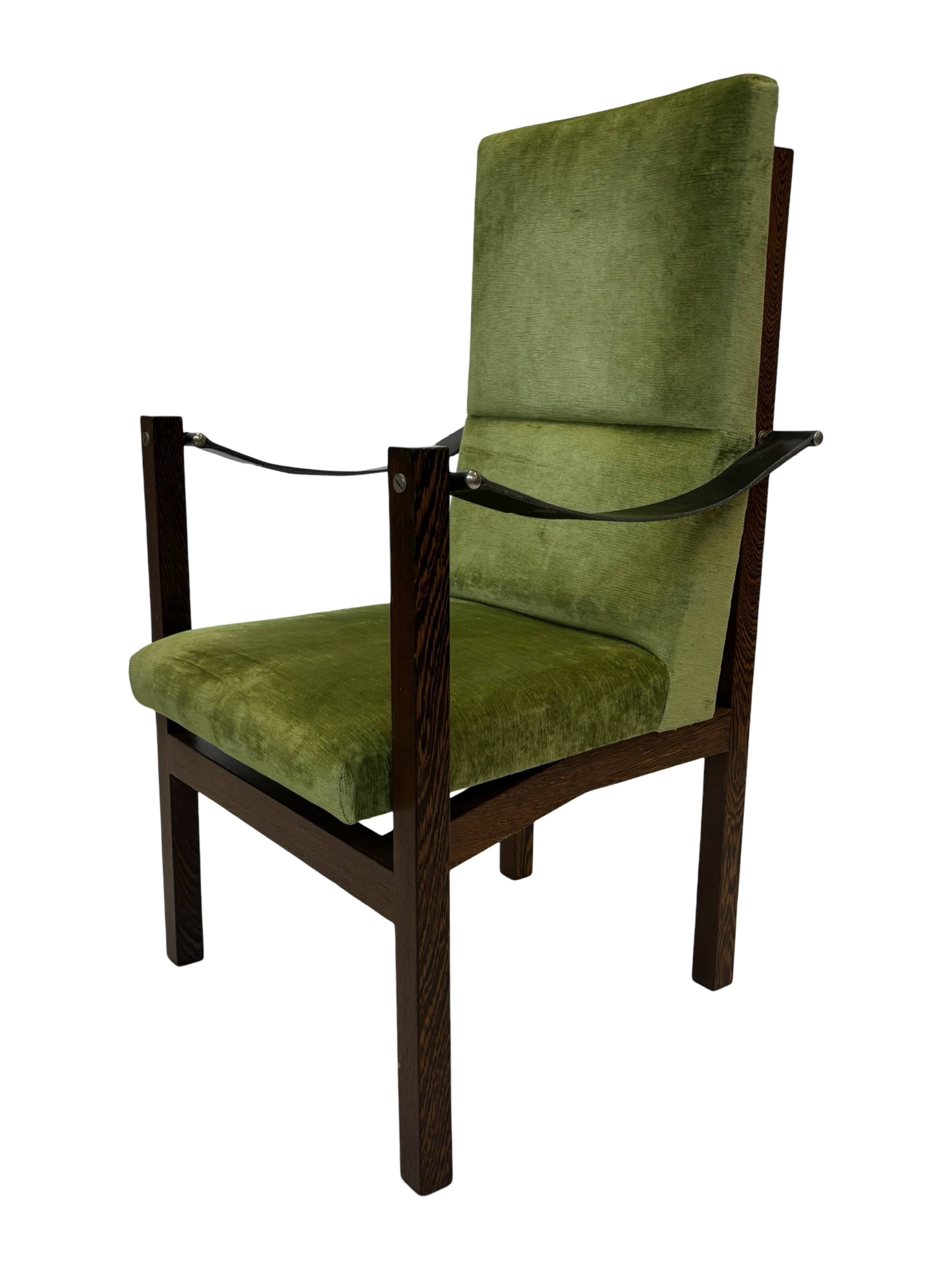 Vintage armchair solid wenge design 60s leather armrests design