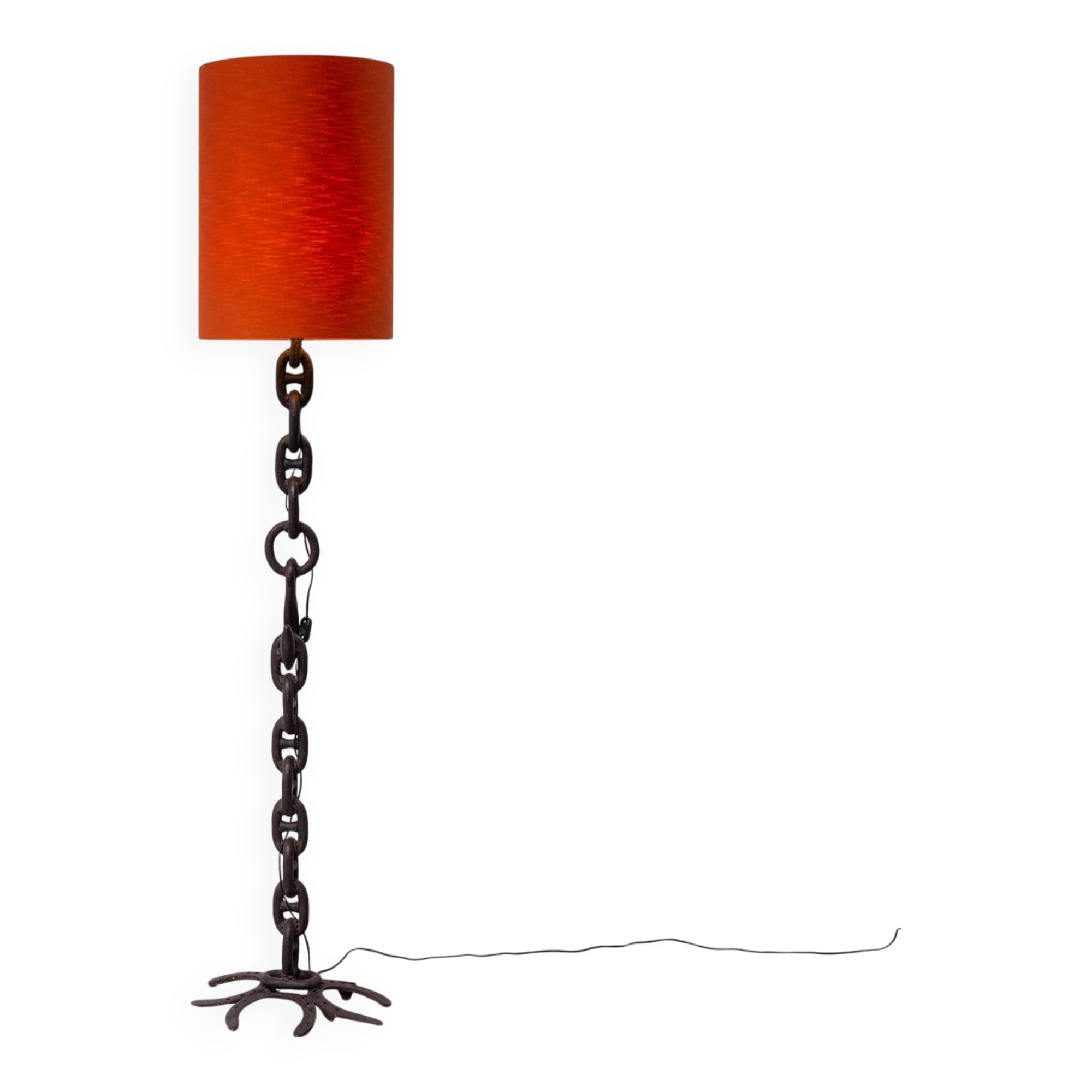 Sculptural Industrial Floor Lamp In Welded Iron Chain 80s Brutalist Design