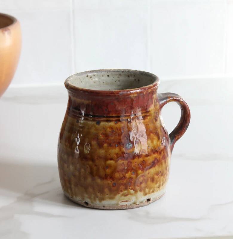 Ancient ceramic cream pot, pyrite stoneware, glazed from La Borne, France.