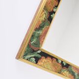 Old vintage octagonal mirror, floral patterns, green and gold