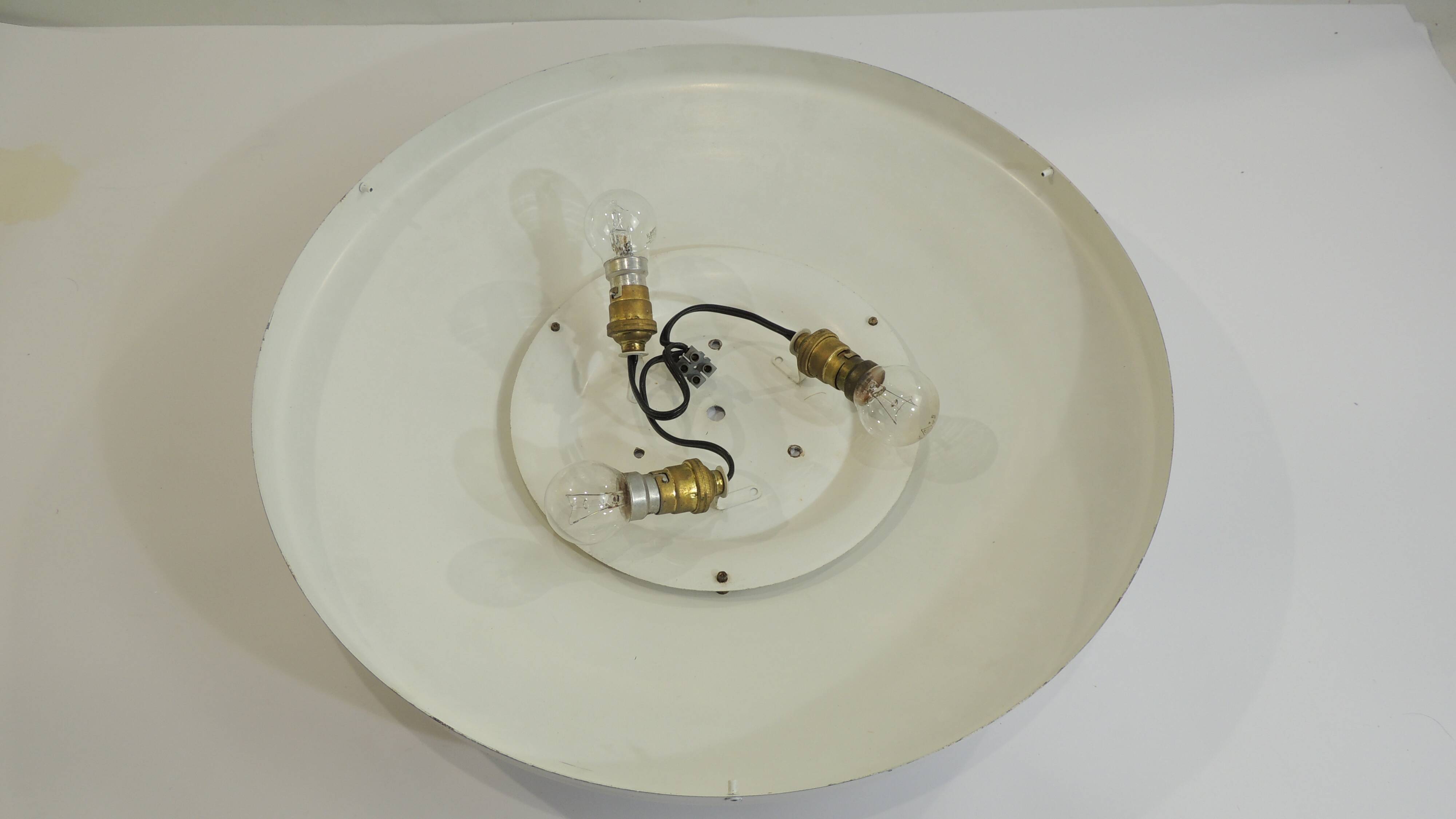 Large vintage ceiling light in opaline glass and brass – Arne Jacobsen style