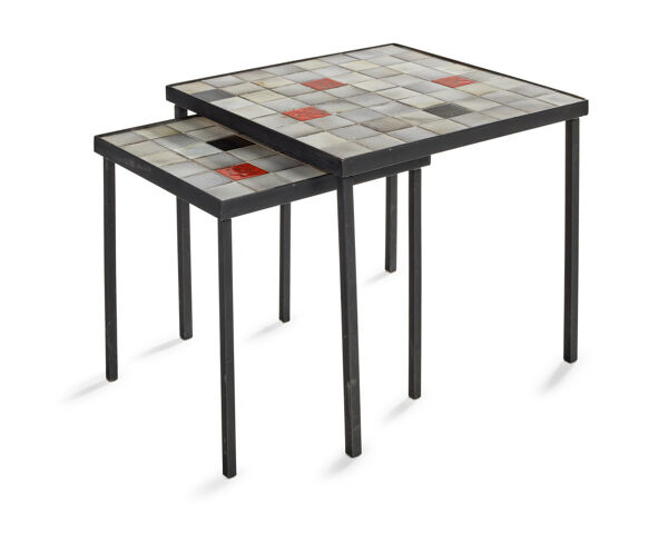 Suite de deux tables gigognes céramique et métal mado jolain