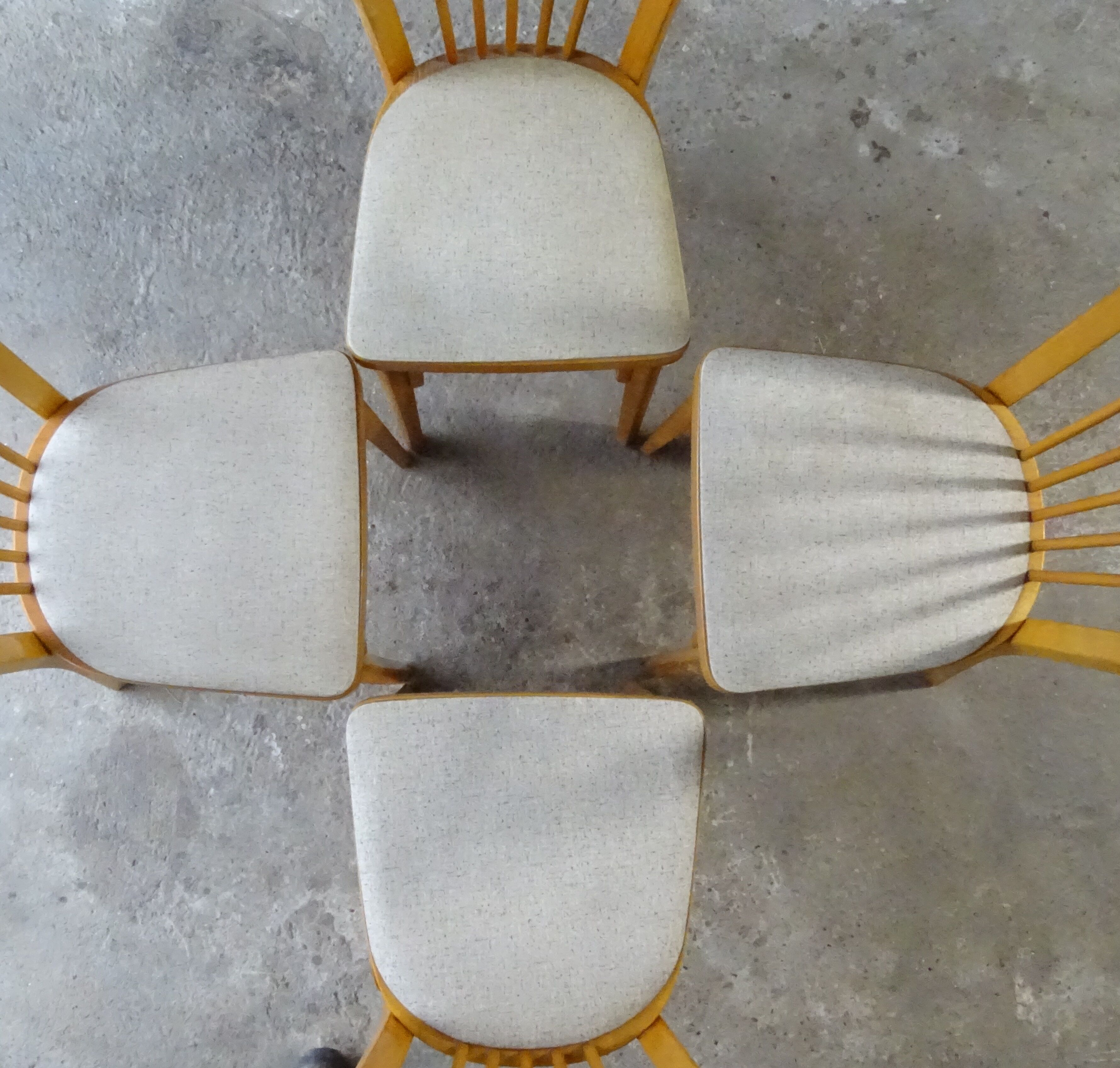 Set of 4 chairs Baumann bistro skaï beige 1970, light oak