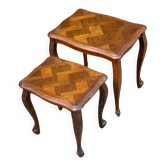 2 tables gigognes Louis XV en chêne massif et marqueterie 1960