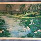 Ancient ESTAMPE of ASIA with Polychrome Decoration of Natural Landscape and Herons, XIXth
