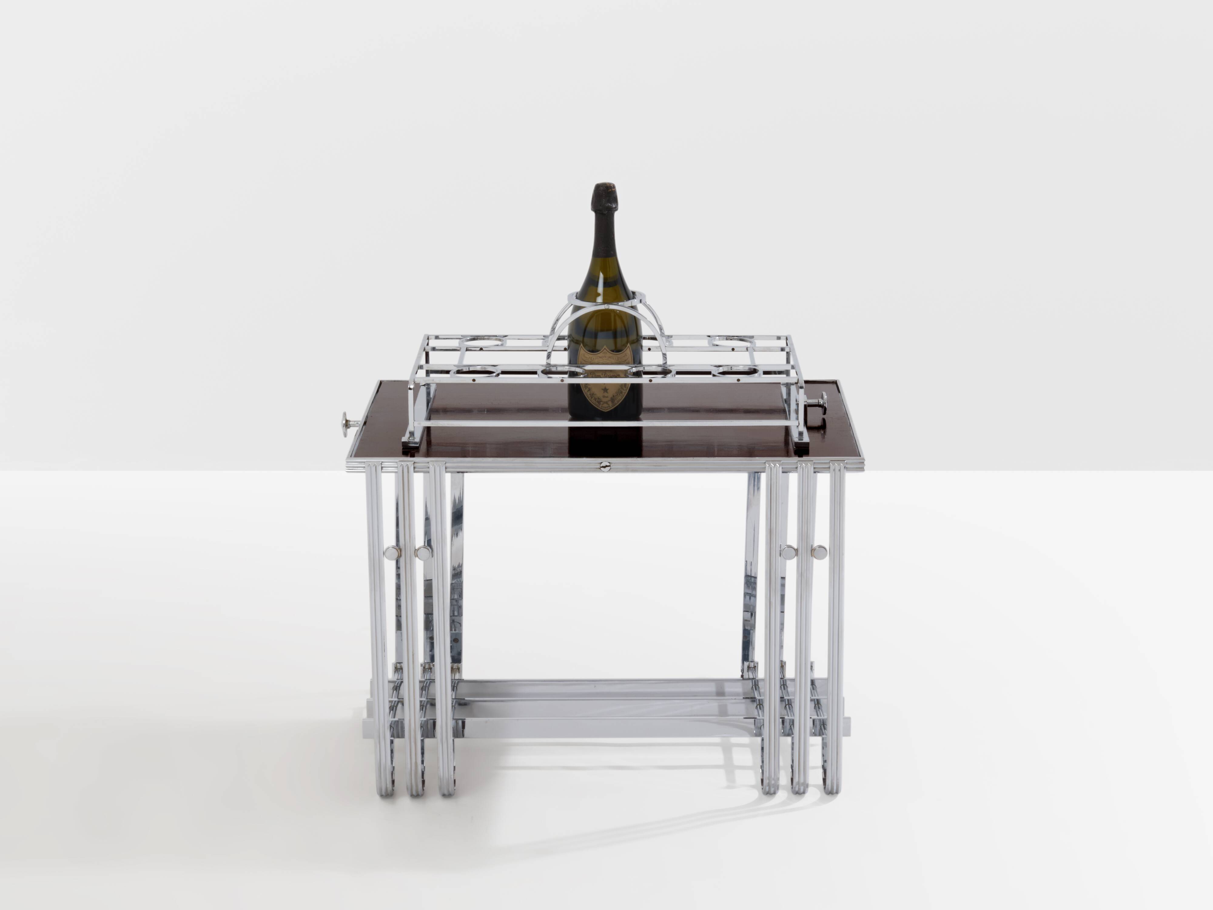 Modernist Art Deco walnut and nickel-plated metal bar table circa 1930