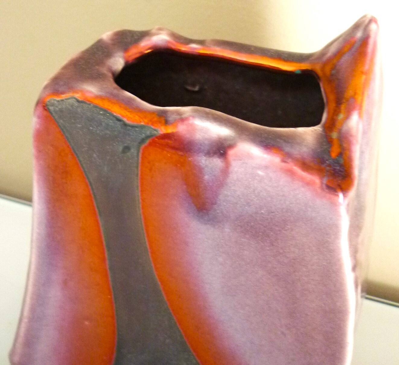 Raku ceramic vase, brutalist, gilded, design by Tony Evans