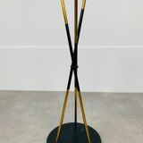 Floor lamp 3 arms 50 years brass and black lacquer for house Arlus