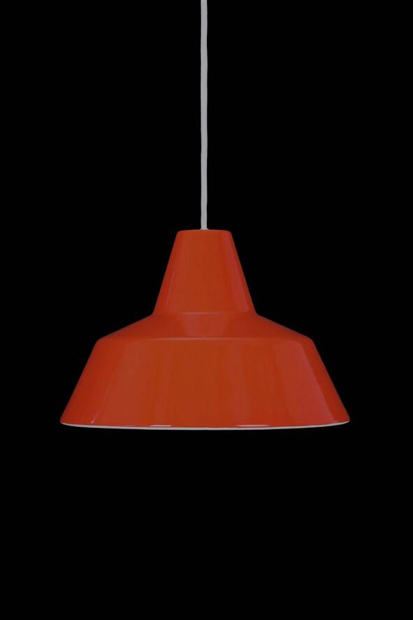 Louis Poulsen / Axel Wedel Madsen “Arbejdspendel” enamel pendant lamp / Danish industrial design / orange