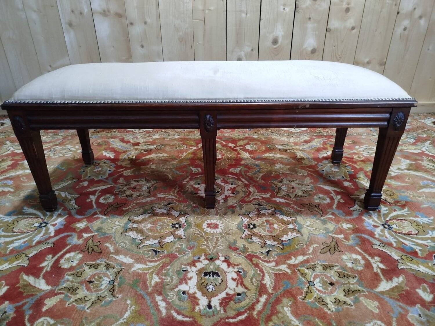 Ban - Banquette de piano à 6 pieds en tissu de style Louis XVI