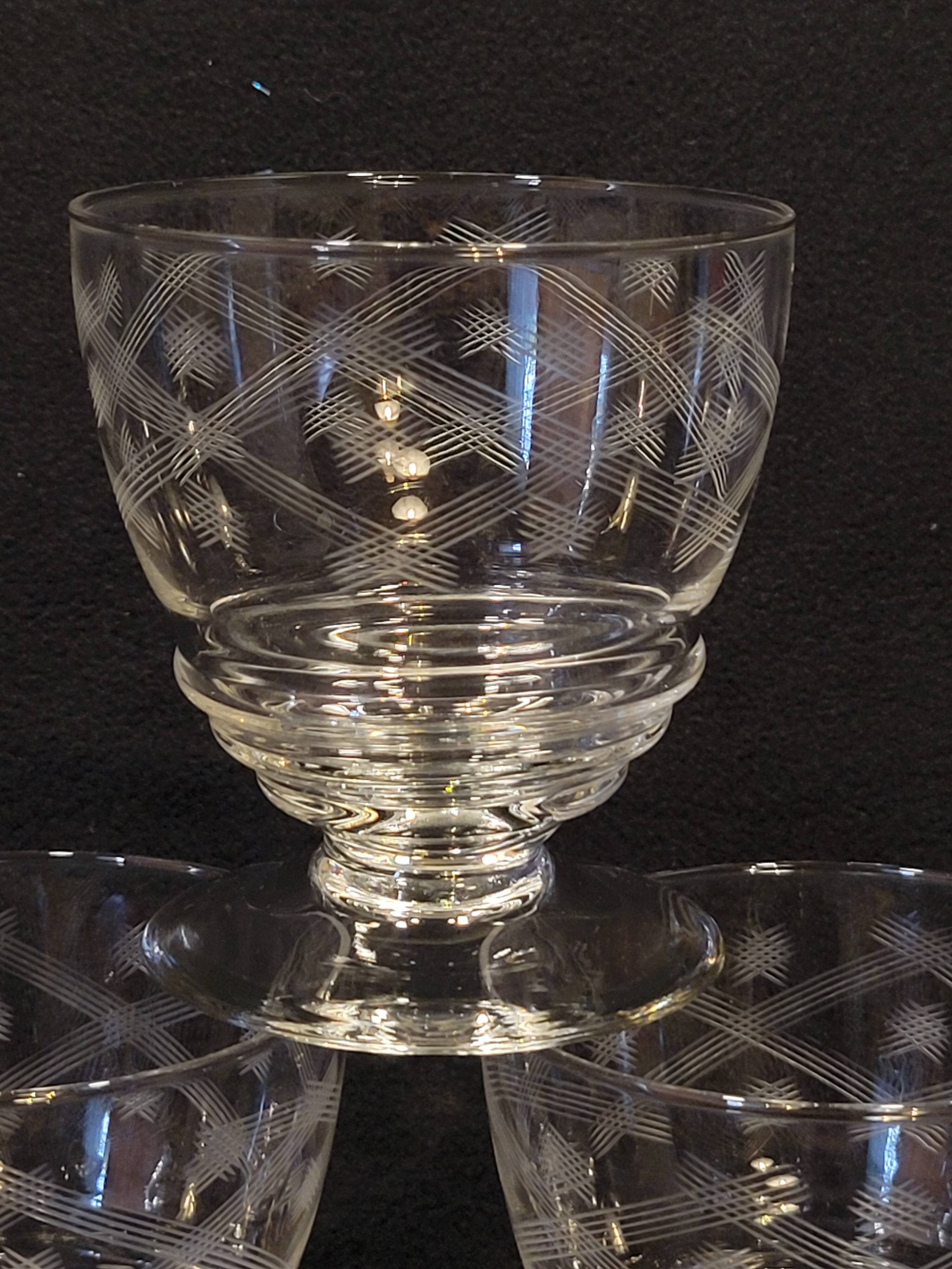 10 old port wine glasses in engraved art deco chiseled crystal