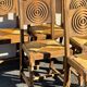 6 rustic style chairs, wood and straw, 1940