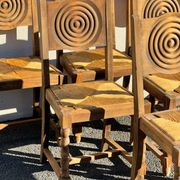 6 rustic style chairs, wood and straw, 1940