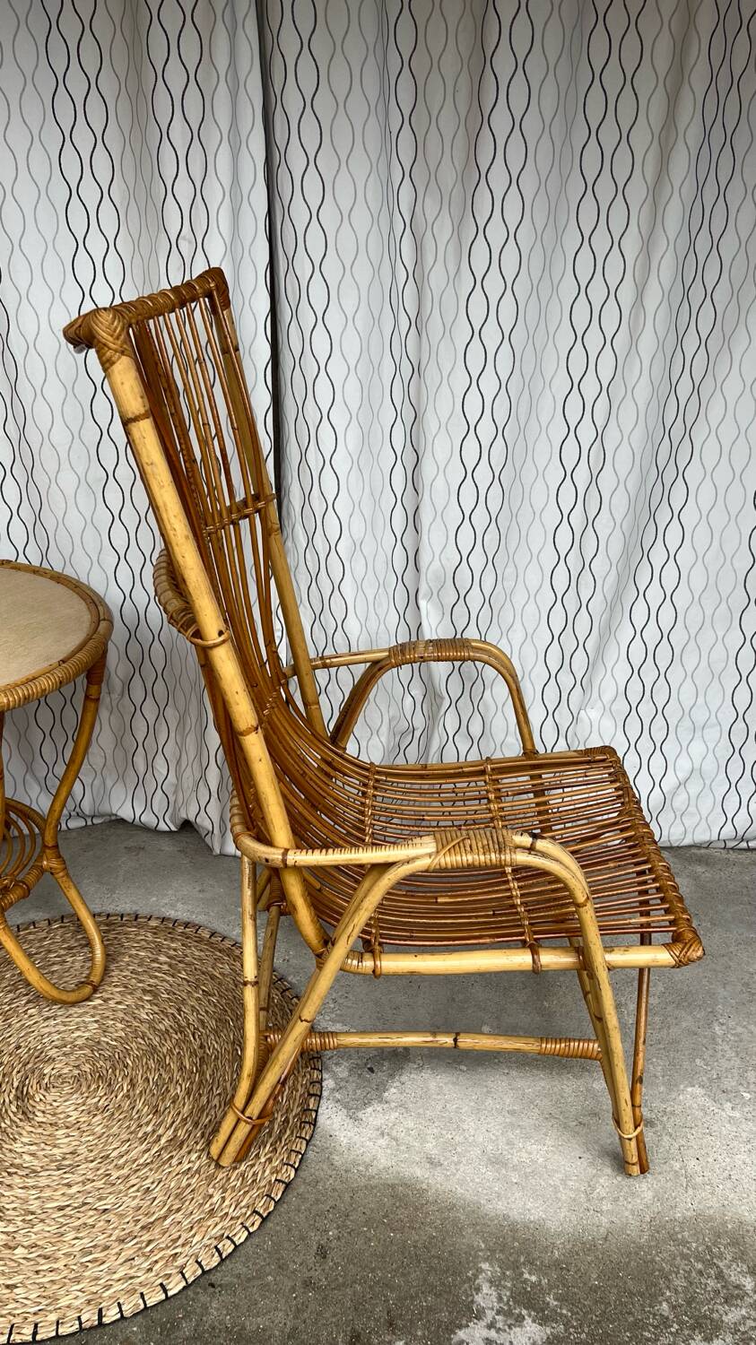 Large vintage rattan armchair