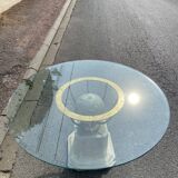 Italian design dining table in alabaster, gilded iron and tempered glass 70s vintage