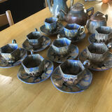 9 octagonal cups and octagonal cups in glazed stoneware G Metenier
