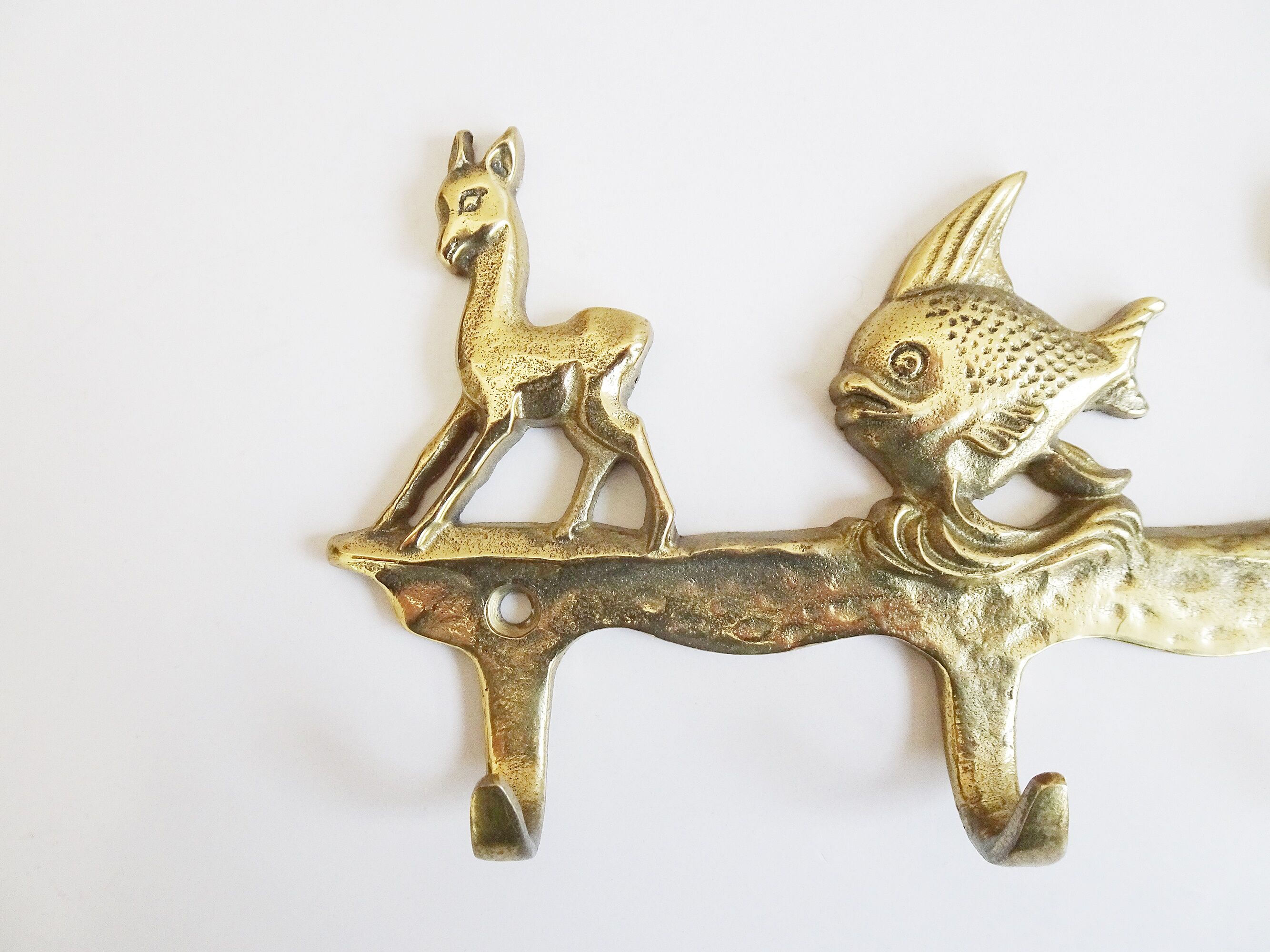 Brass coat rack with animal motif, wall hook children's room, key rack