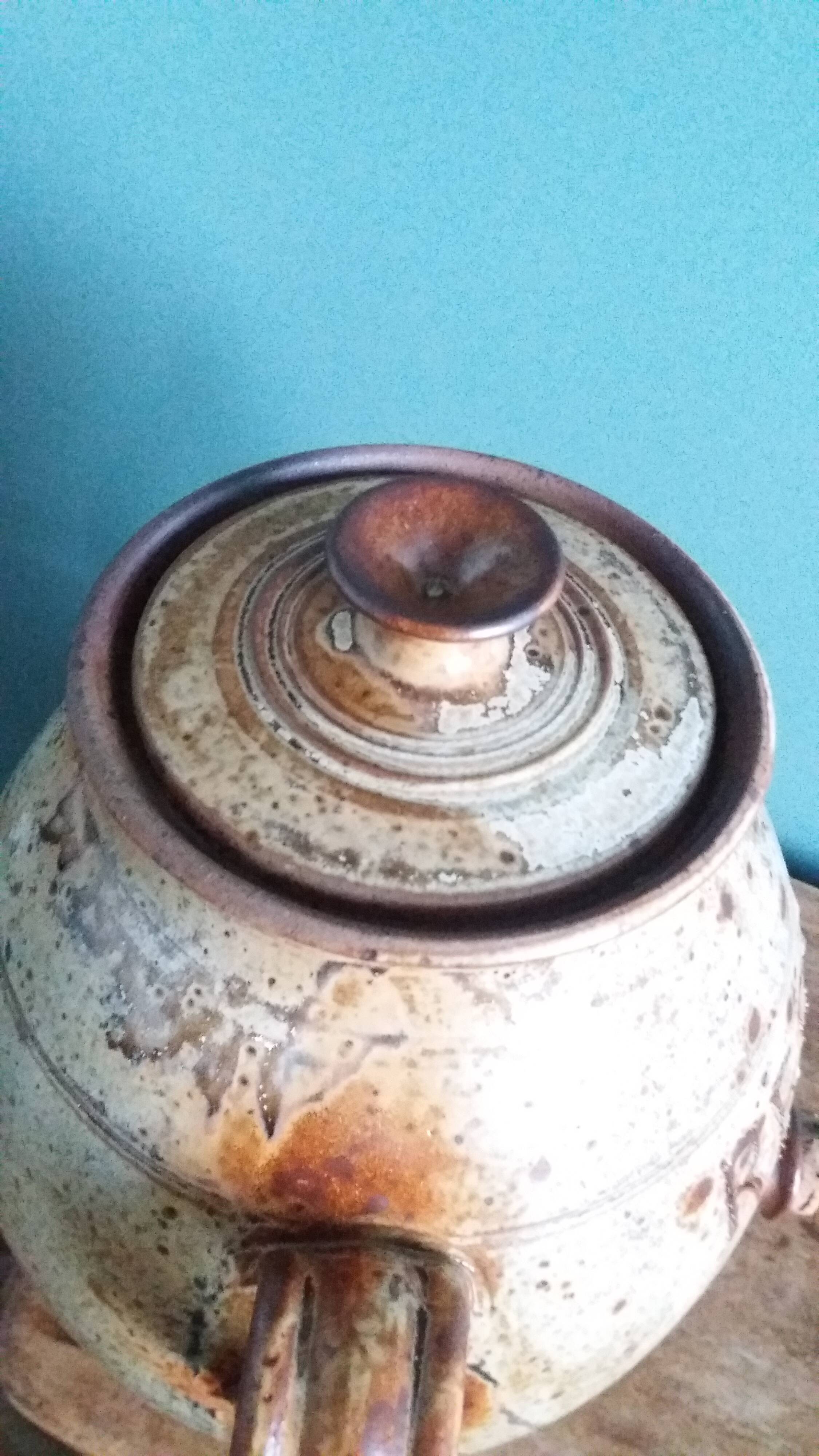 Vinaigrier pot alcohol jar signed Jean-Pierre Prud’homme stoneware from Puisaye