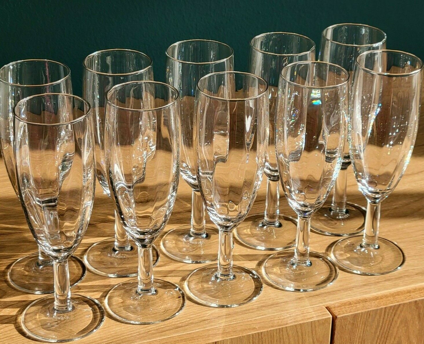 10 vintage champagne flutes in faceted glass