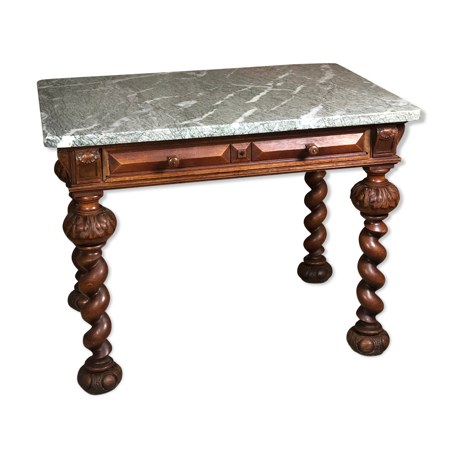 Louis XIII style table desk in oak with marble top
