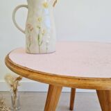 Table basse tripode plateau rond rose
