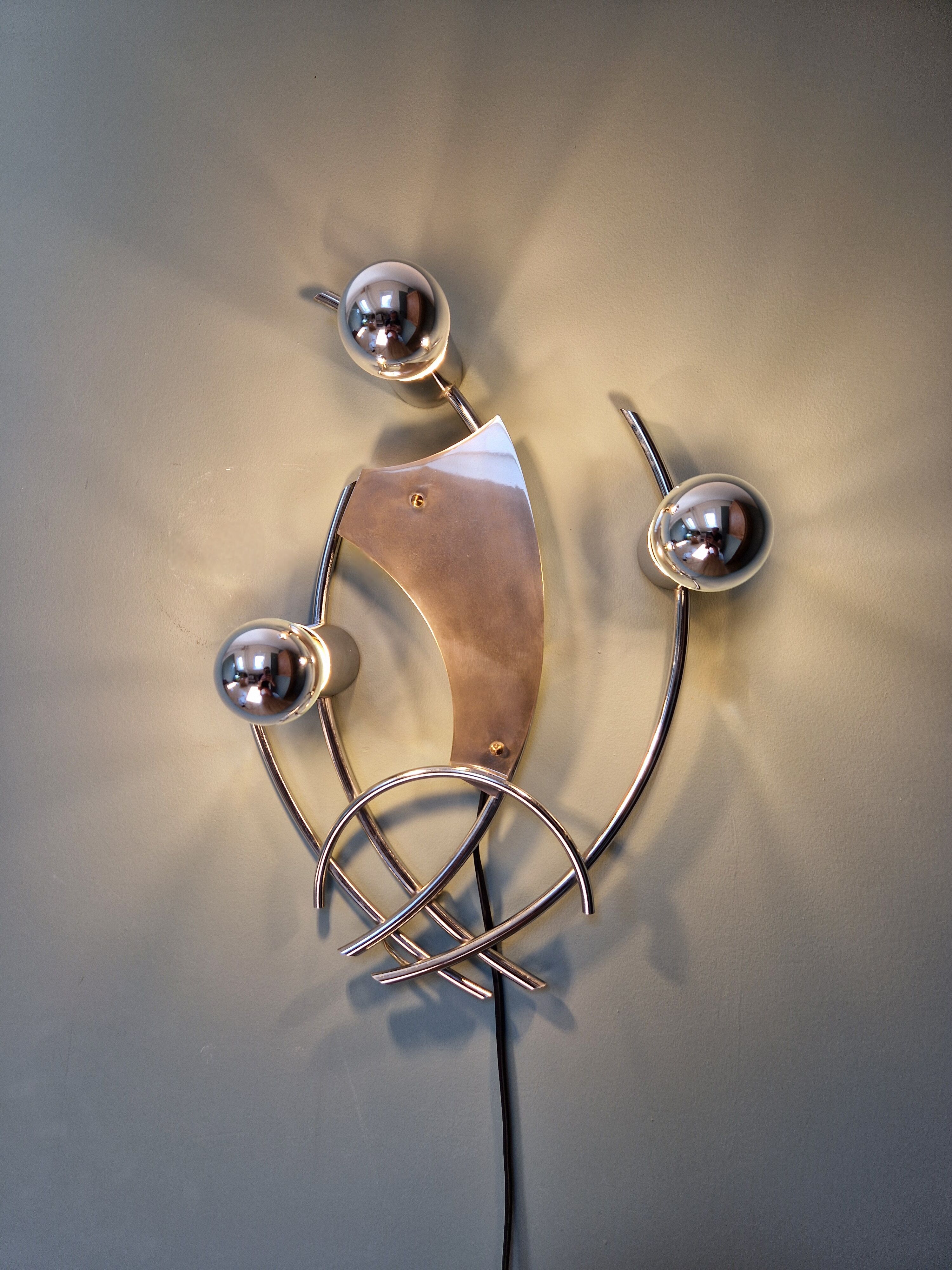 Large chrome metal wall lamp, 1970s