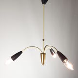 Italian 3 Armed Chandelier with Brass, 1960s