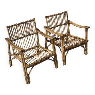 Paire de fauteuils en bambou et rotin Dal Vera 1970