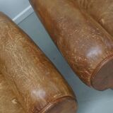 Pair of French club chairs with moustache back in cognac leather, 1940s