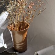 Vintage ceramic vase in glazed brown-orange with stripes H21.5 D19