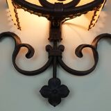 1970s WALL LAMP wrought iron and parchment koch & sons brutalist rustic
