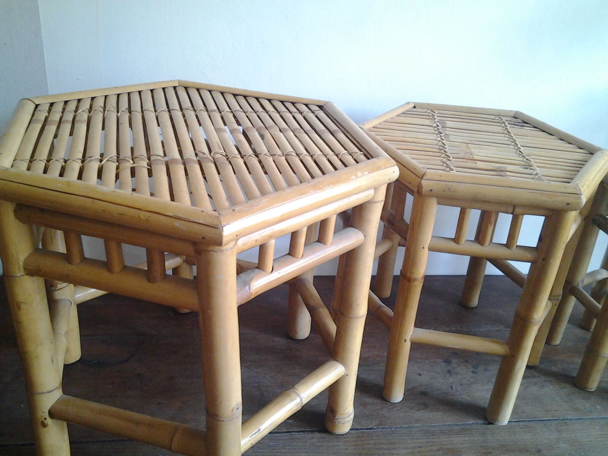 Table gigogne rotin bambou vintage