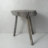 Old brutalist solid wood stool