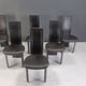 Vintage black leather high back dining chairs, set of 6, 1980s