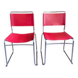 2 tubular chairs in red leatherette, Italy, Design, 1970