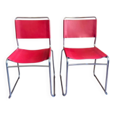 2 chaises tubulaires en croute de cuir Rouge Italy, Design,1970