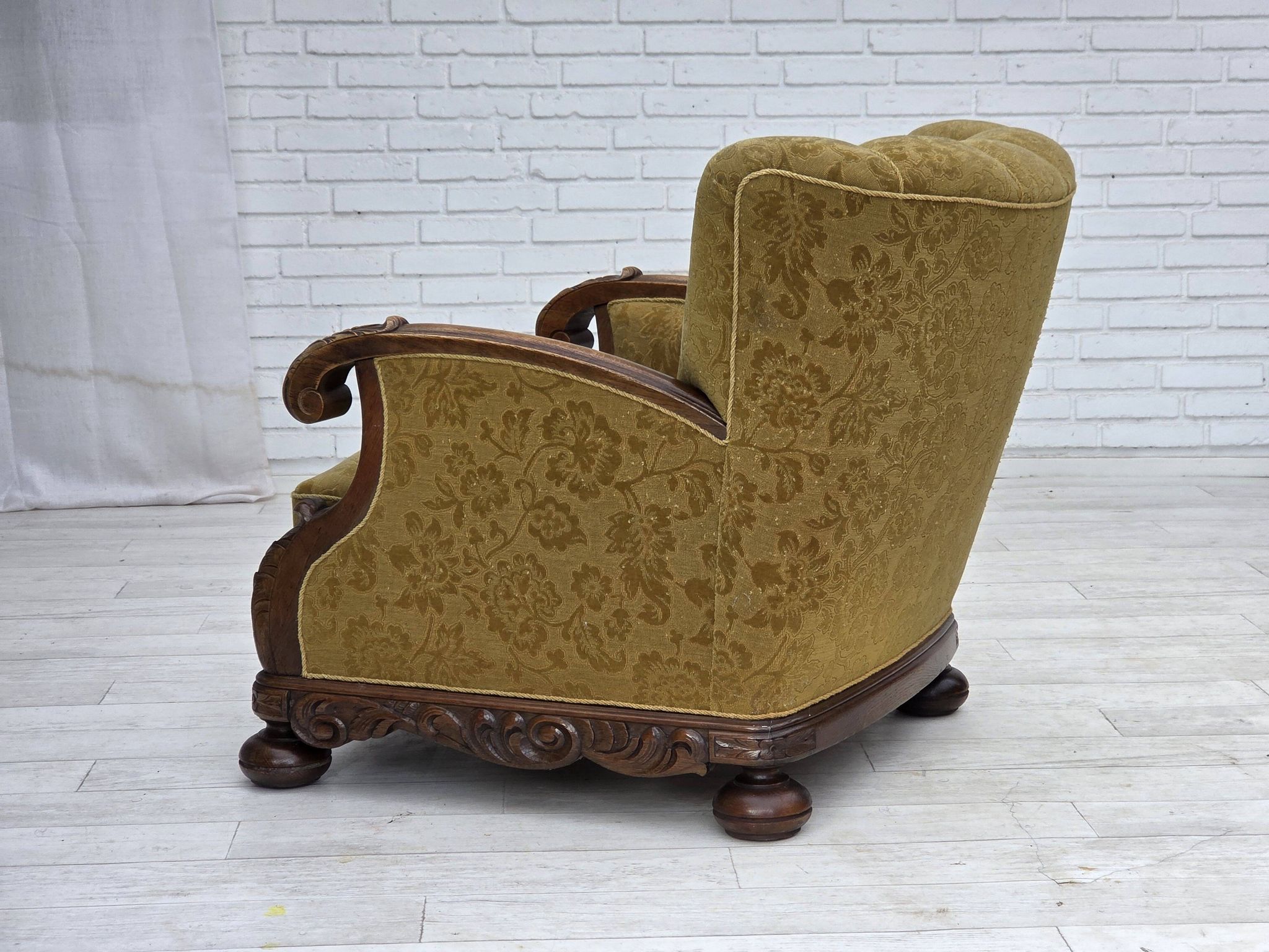 Fauteuil danois en laine et chêne massif, années 1960