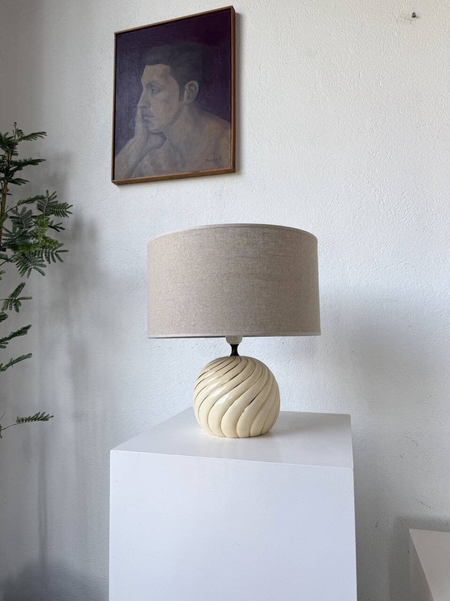 Lampe de table sphérique céramique ivoire et or Barbi