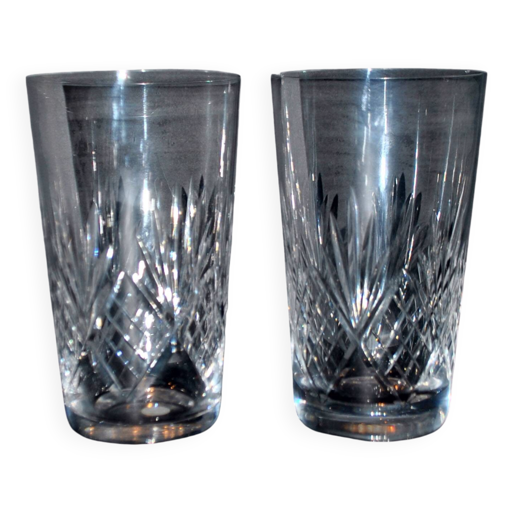 Set of 2 junon water juice glasses in cut crystal cristallerie lorraine lemberg