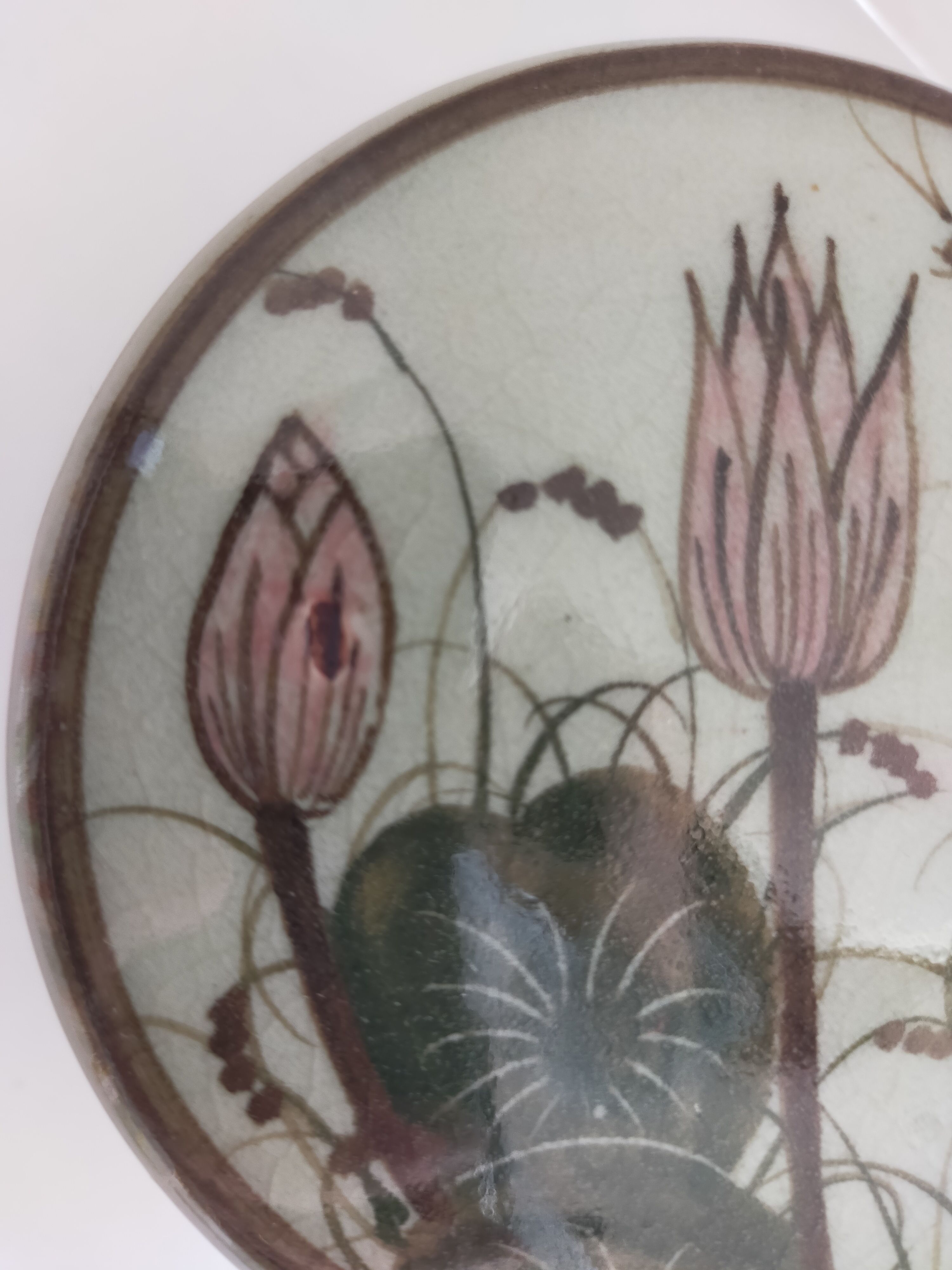 cracked celadon jewelry box signed Siam and numbered handmade lotus flower pattern